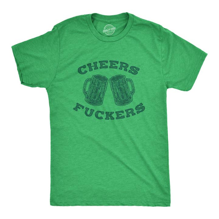 Vert chiné T-shirts amusants Cheers Fuckers pour la Saint-Patrick pour hommes en vente sur Faire