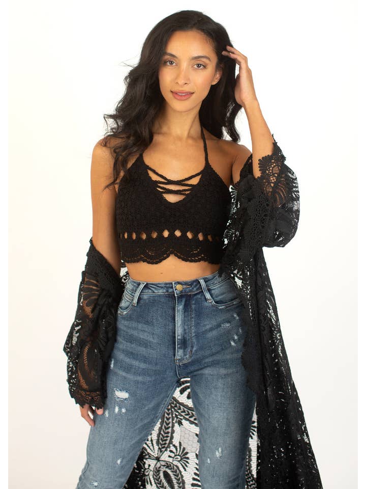 Joyfolie - Wholesale Knit Top - Women's - Women's Kindred Crochet Top in Black