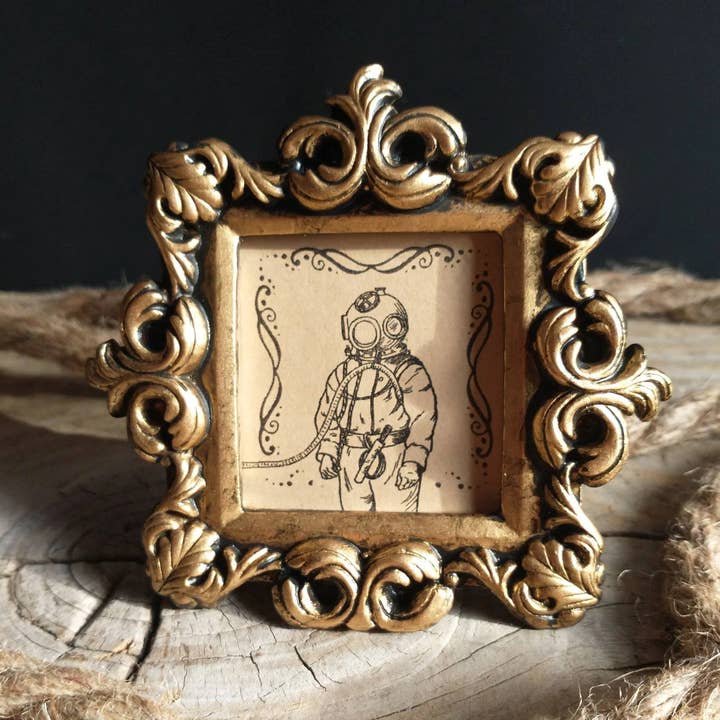 BoyPilot Goods - Wholesale Art Print - Mini Vintage Framed Print - Raccoon, Frog, Deep Sea and More