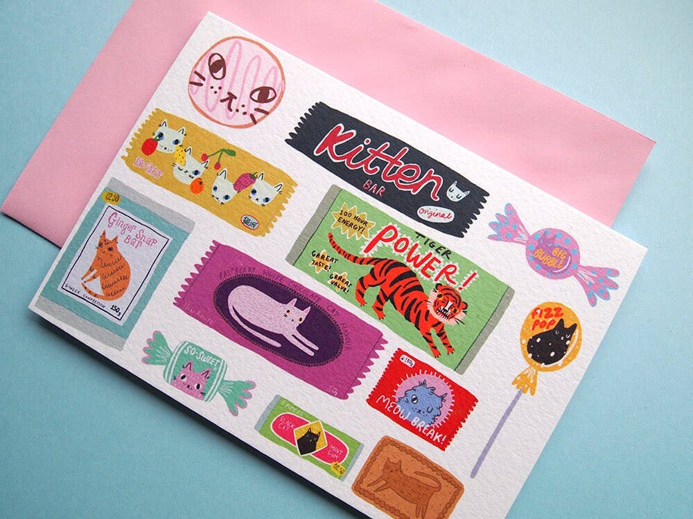 I LIKE CATS - Wholesale Everyday Greeting Card - Retro Chocolate Cat Themed Greetings Card0