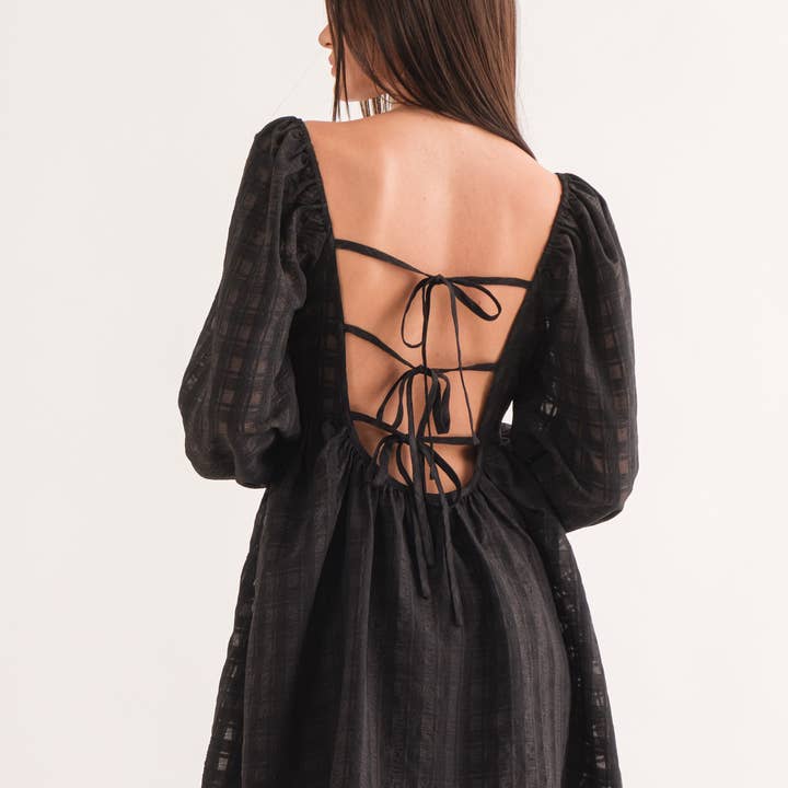 Sonia Long Sleeve Open Back Baby Doll Mini Dress for wholesale by Loucia