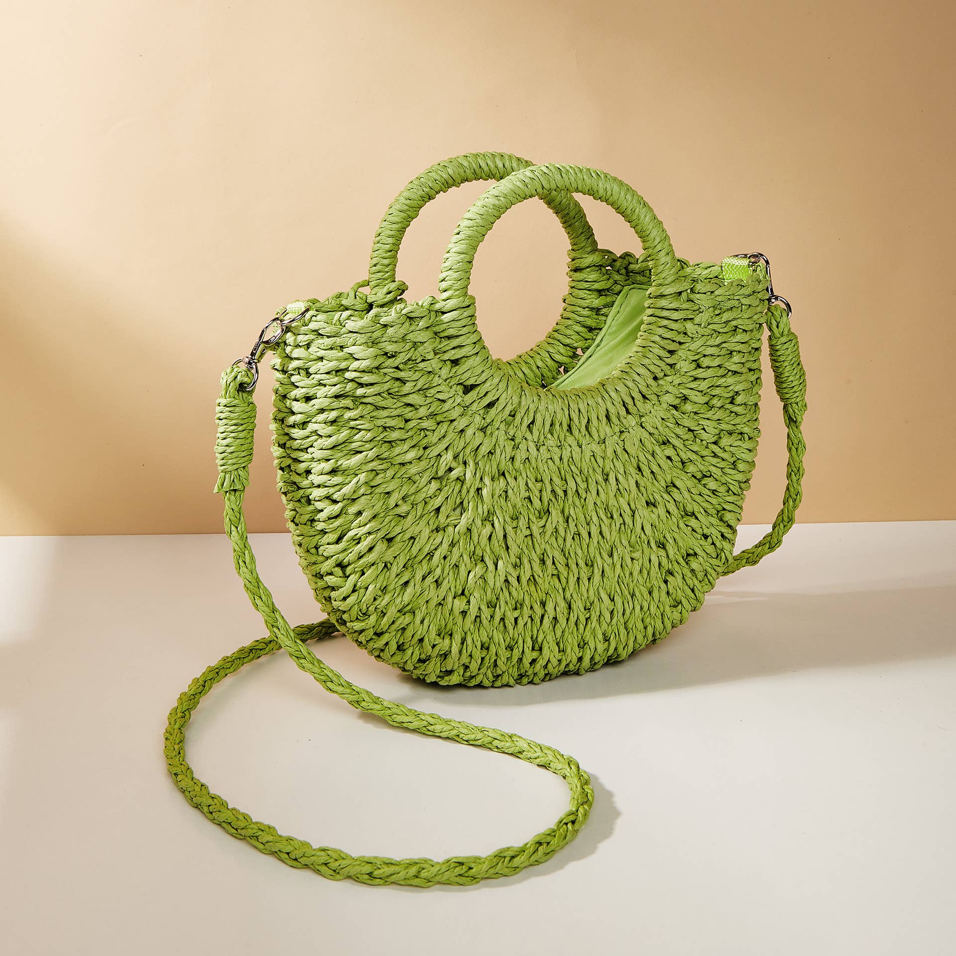 Little Trendy - Wholesale Beach Bag - Half-moon shape handbag straw woven beach summer handbag4