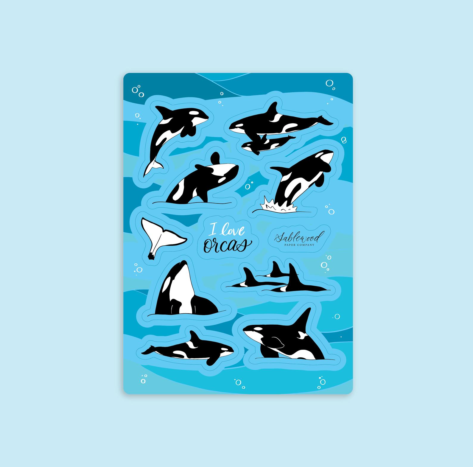 Sablewood Paper Company - Wholesale Sticker - I Love Orcas (Sticker Sheet)1