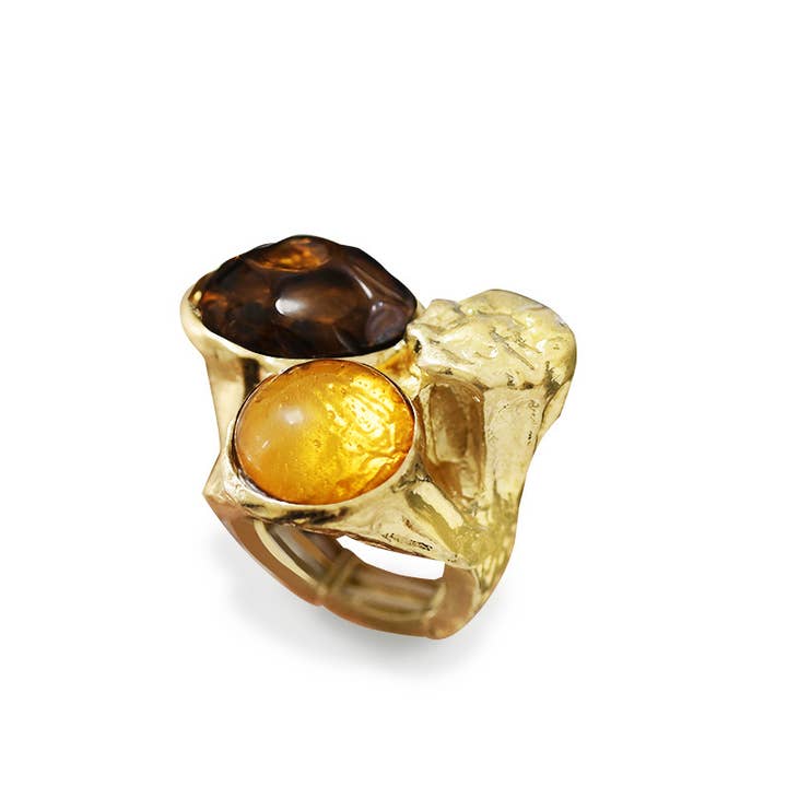 AMORINO SRL - Wholesale Multi-Stone Ring - LARGE ELASTIC RING TRIO WITH RESIN STONE - NY24108B893