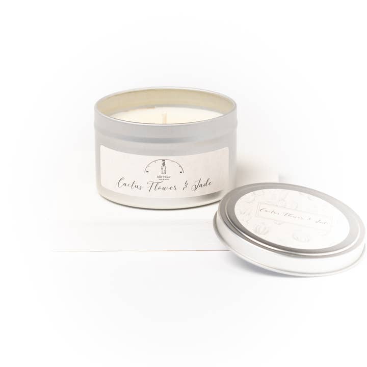 Cactus Flower & Jade, 5.5 oz tin Soy Wax Candle for wholesale by Idle Hour Wax & Wicks