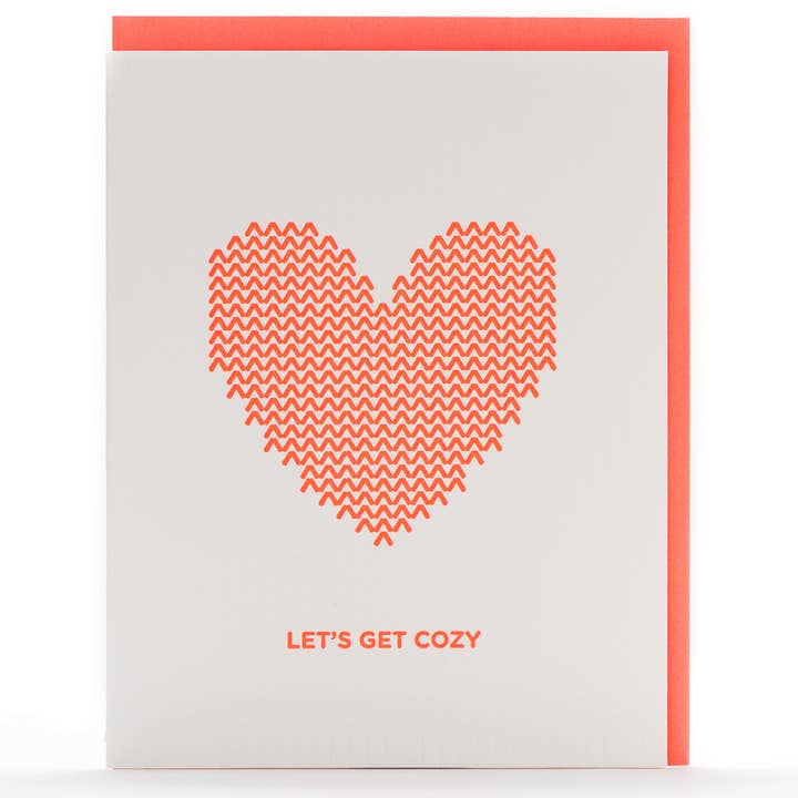 Porchlight Press Letterpress - Venta al por mayor Tarjetas de amor - Knit Heart Cozy Tarjeta