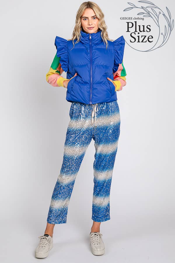 GeeGee x Lovelo - Wholesale Outerwear Vest - Women's - Plus Ruffled Sleeve Puffer Vest, MJ4501PL11