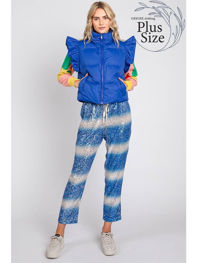 GeeGee x Lovelo - Wholesale Outerwear Vest - Women's - Plus Ruffled Sleeve Puffer Vest, MJ4501PL11
