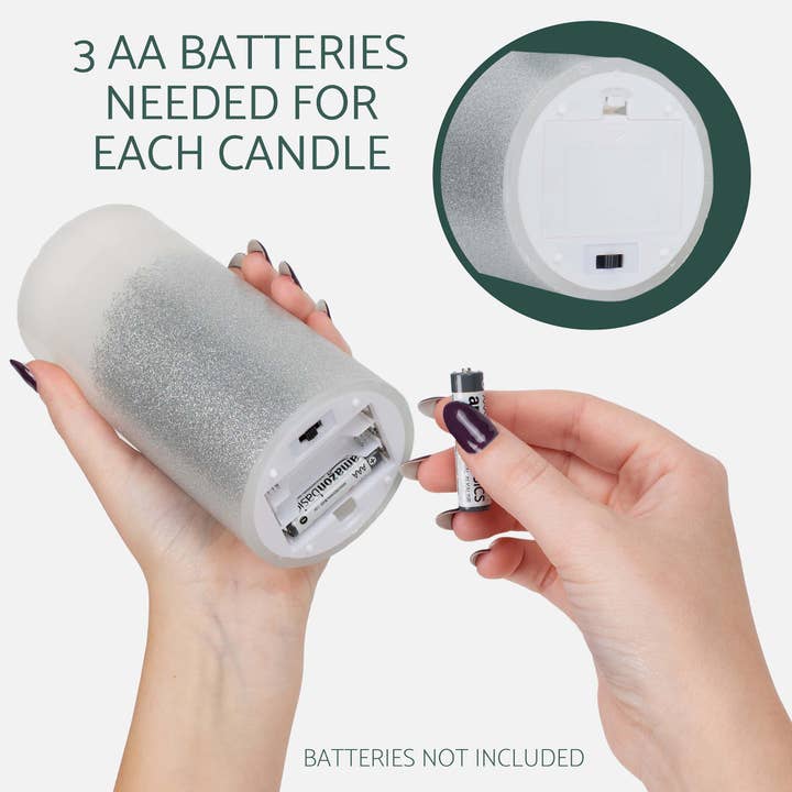 EAST AVENUE - Wholesale Flameless candle - Silver Tone Glitter 6 inch Flameless Candles Set of 33