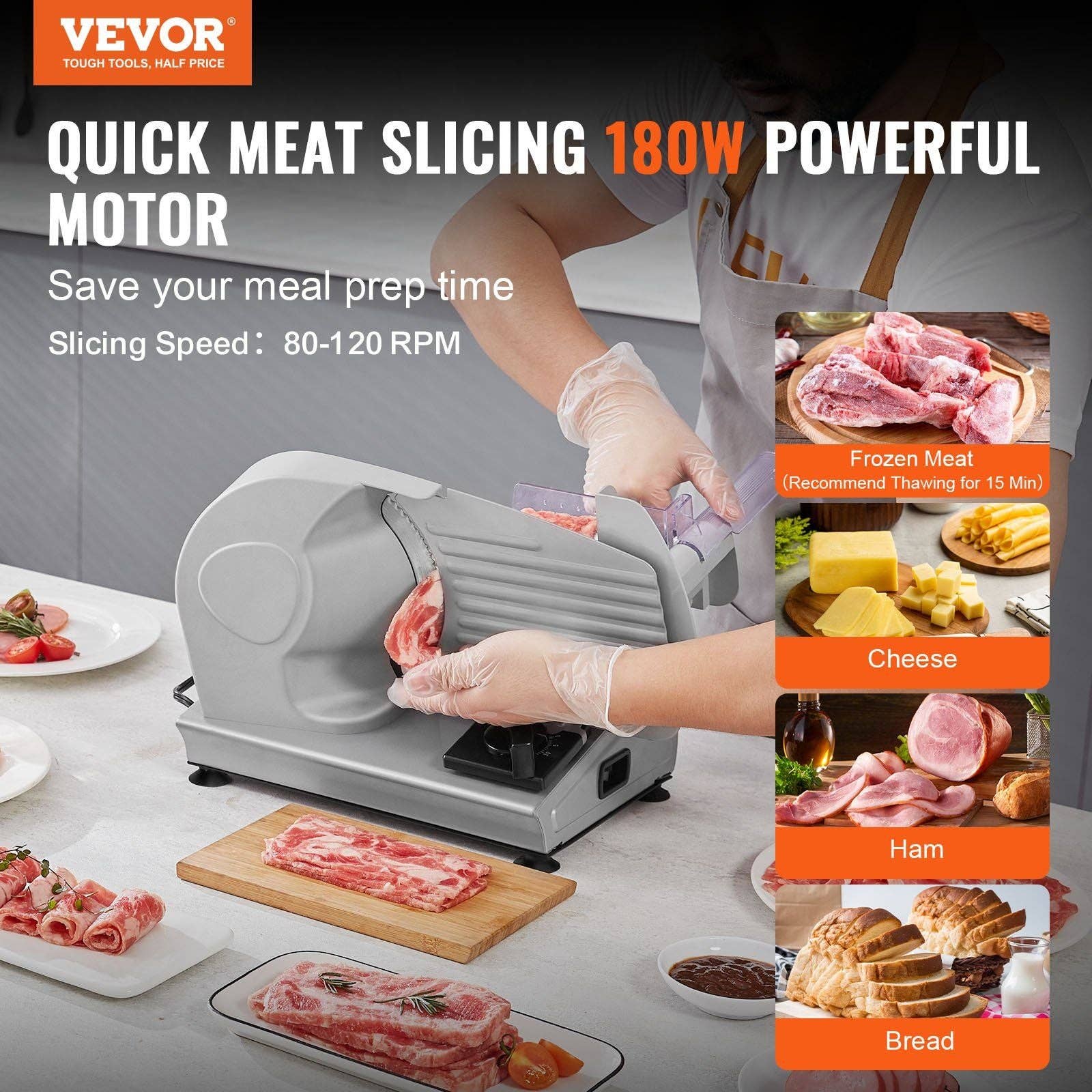 Hard Rock Health Stores - Wholesale Kitchen Appliance - Meat Slicer, 180W Electric Deli Food Slicer with 7.5" SUS420 Stainless Steel Blade and Blade Guard, 0 - 0.6 inch Adjustable Thickness for Home Use, Easy to Clean, Cut Meat, Bread, Ham and Cheese1