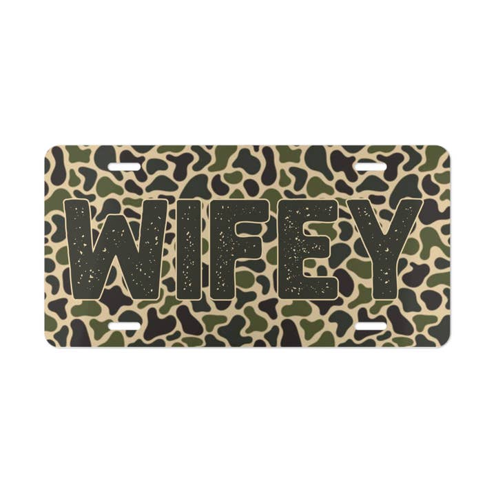 Grassy Creek Designs - Wholesale Sign - Retro Hunting Vibes Old Skool Camo "WIFEY" Decorative License Plate
