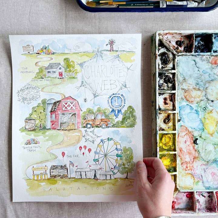 Elizabeth Wade Studio - Wholesale Art Print - Charlotte's Web Watercolor Story Map Print3