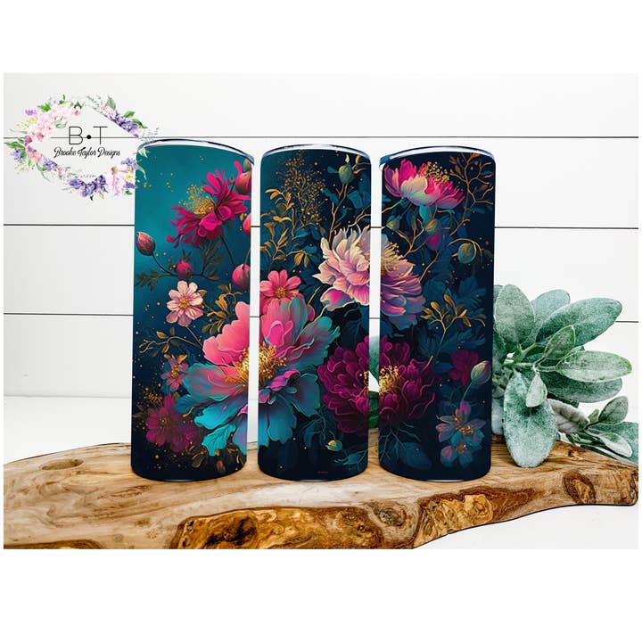 Dark Floral Tumbler for wholesale by Brooke Taylor Designs