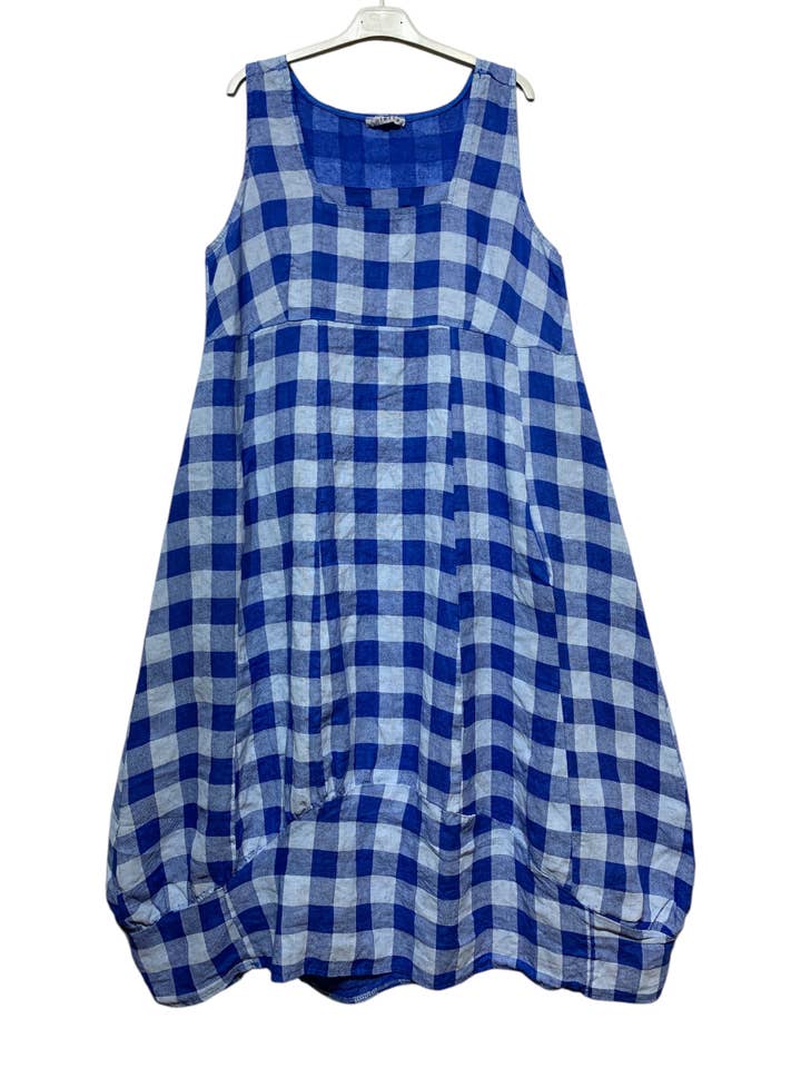 LINEN & COTTON HOUSE - Wholesale Dress β Women's - LINEN DRESS WITH POCKETS, GINGHAM CHECK PATTERN 3223