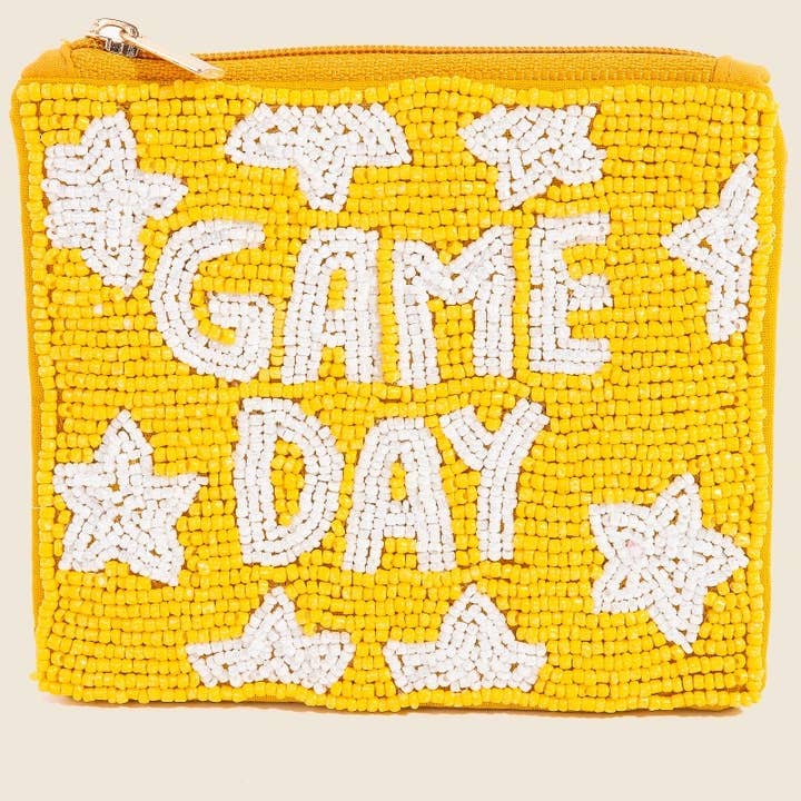 Porte-monnaie jaune et blanc orné de perles Game Day Stars pour la vente par Anarchy Street