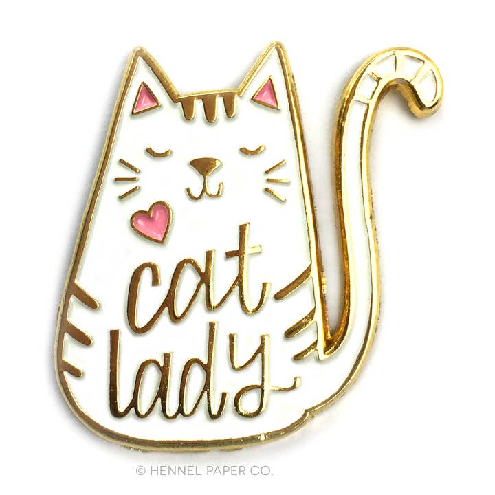 Enamel Pin - Cat Lady (white) for wholesale by Hennel Paper Co.