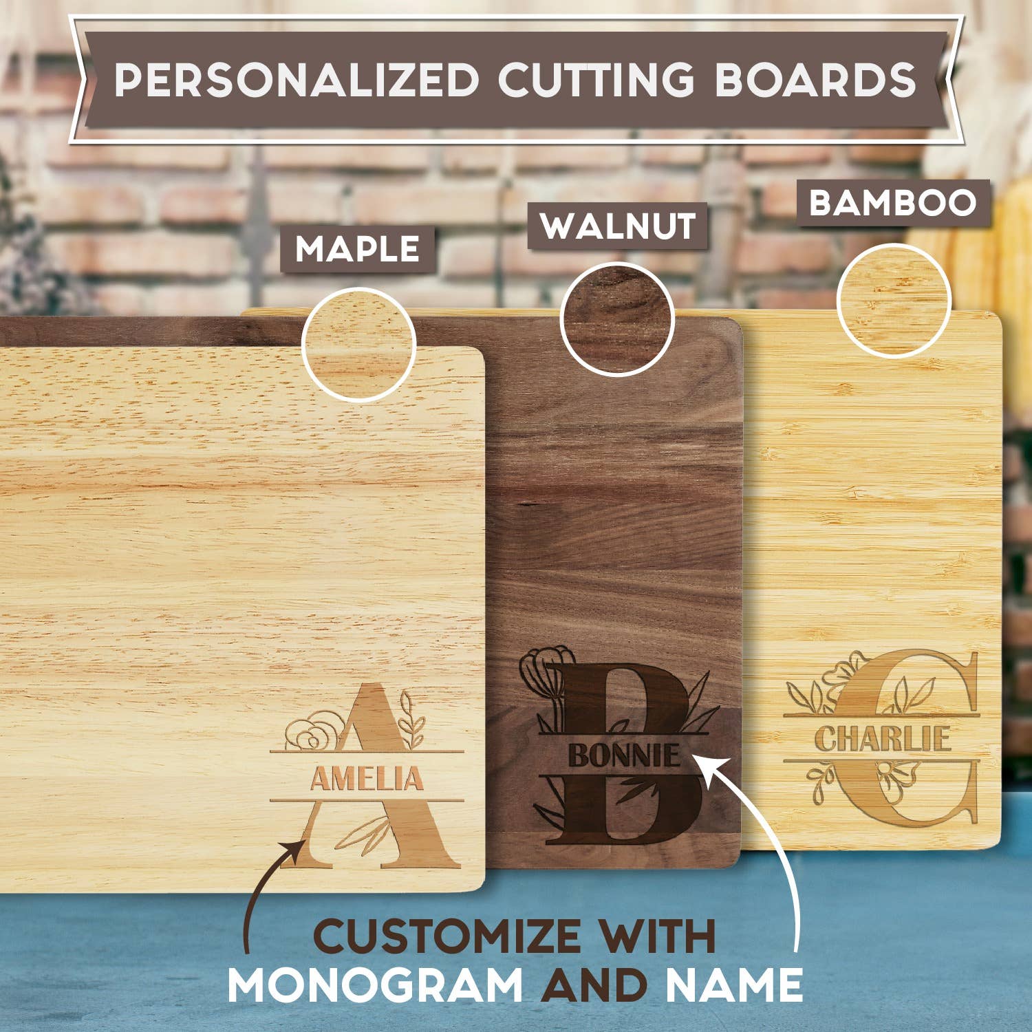 Engrave My Memories - Wholesale Snijplank - Aangepaste snijplank met bloemenmonogram, huwelijkscadeau voor koppels1