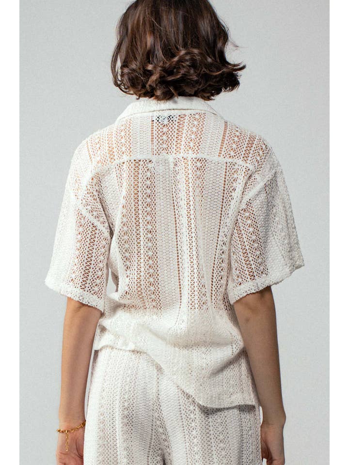 Urban Daizy - Wholesale Button Down Shirt - Women's - Open Knit Button-Down Oversized Shirt5