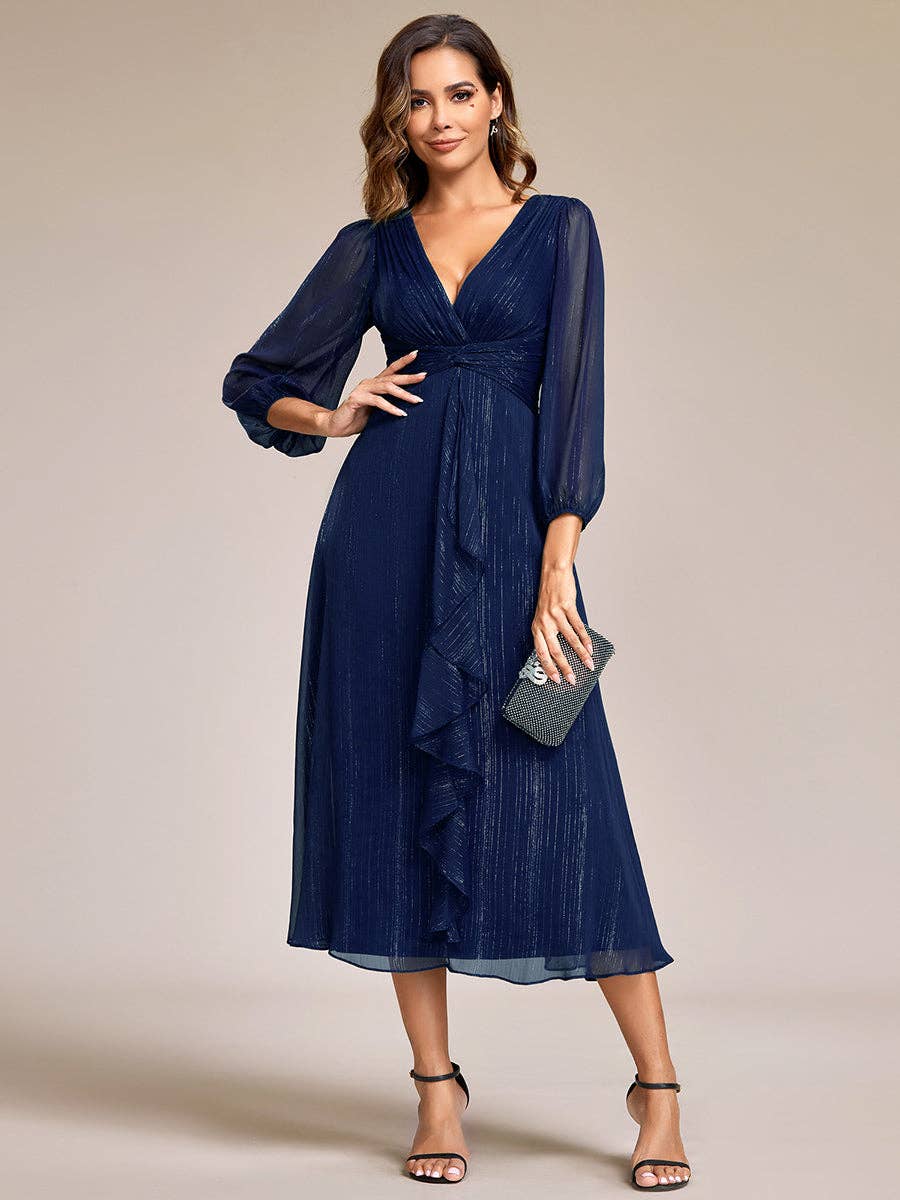 Ever-Pretty - Vente Robe de soirée – femme - Robe scintillante en mousseline pour invitée de mariage à manches longues8
