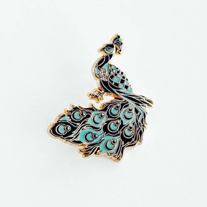 Teal and black peacock lapel Pin for wholesale by Dream Maker Pins