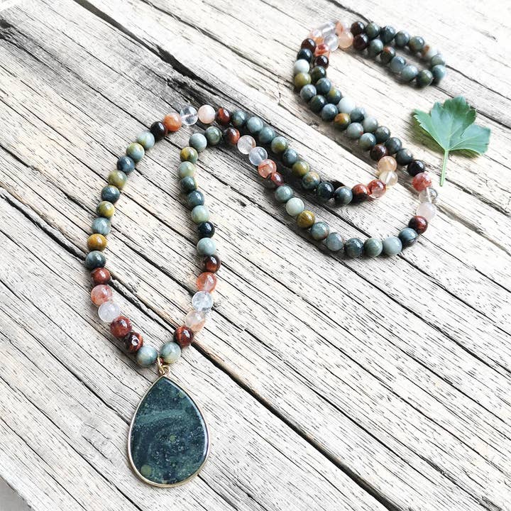 Harmony Mala - Wholesale Prayer Beads Necklace - Red Tiger Eye, Fire Quartz, and Green Eagle Eye Mala Bead Necklace β Grounding & Vitality6