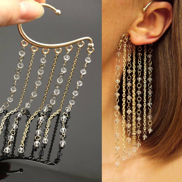 Bridal Ear Cuff, Wedding Statement White Beaded Cuff Earring for wholesale by SomeBijoux4You