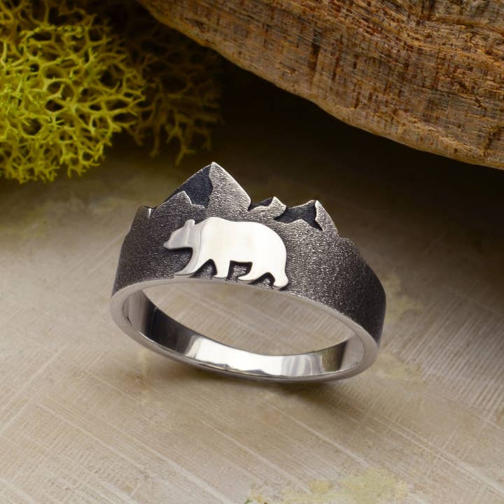 Nina Designs - Wholesale Band/Stacked Ring - Sterling Silver Mountain and Bear Ring