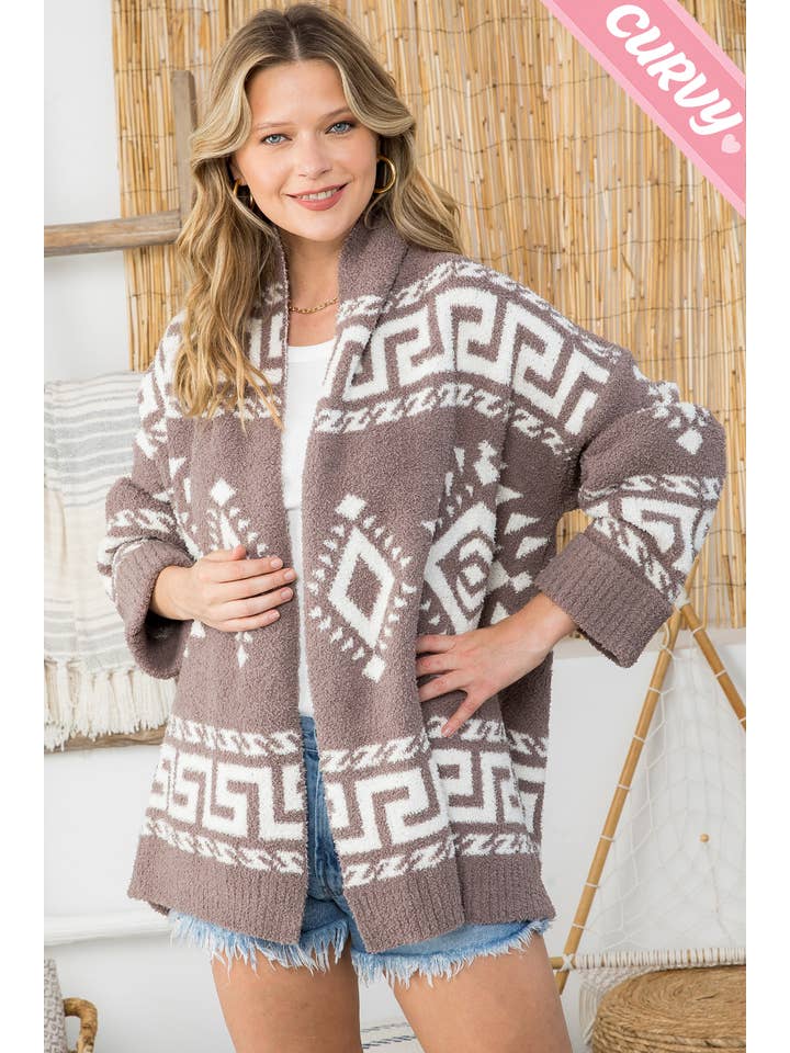 Sweet Lovely by Jen - Wholesale Cardigan - Women's - PLUS SIZE AZTEC PRINT SUPER SOFT COZY SWEATER KNIT CARDIGAN34