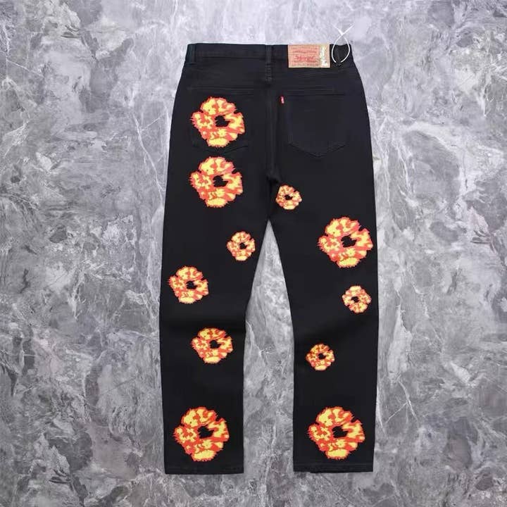 Tourtiwi - Wholesale Jeans - Men's - Flame Kapok Print Jeans Couples Unisex Trousers Straight4