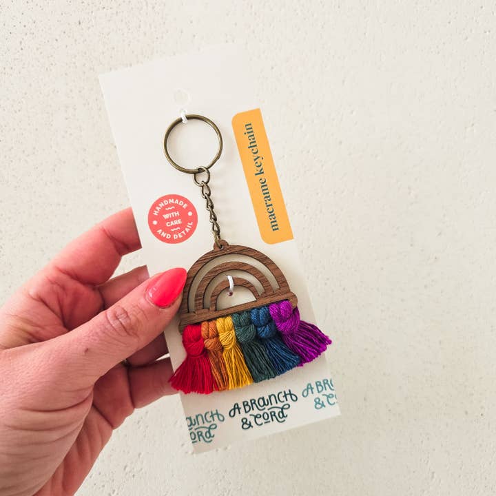 A Branch & Cord – Engroshandel Nøglering - Unisex – Macramé Træ Regnbue Nøglering4