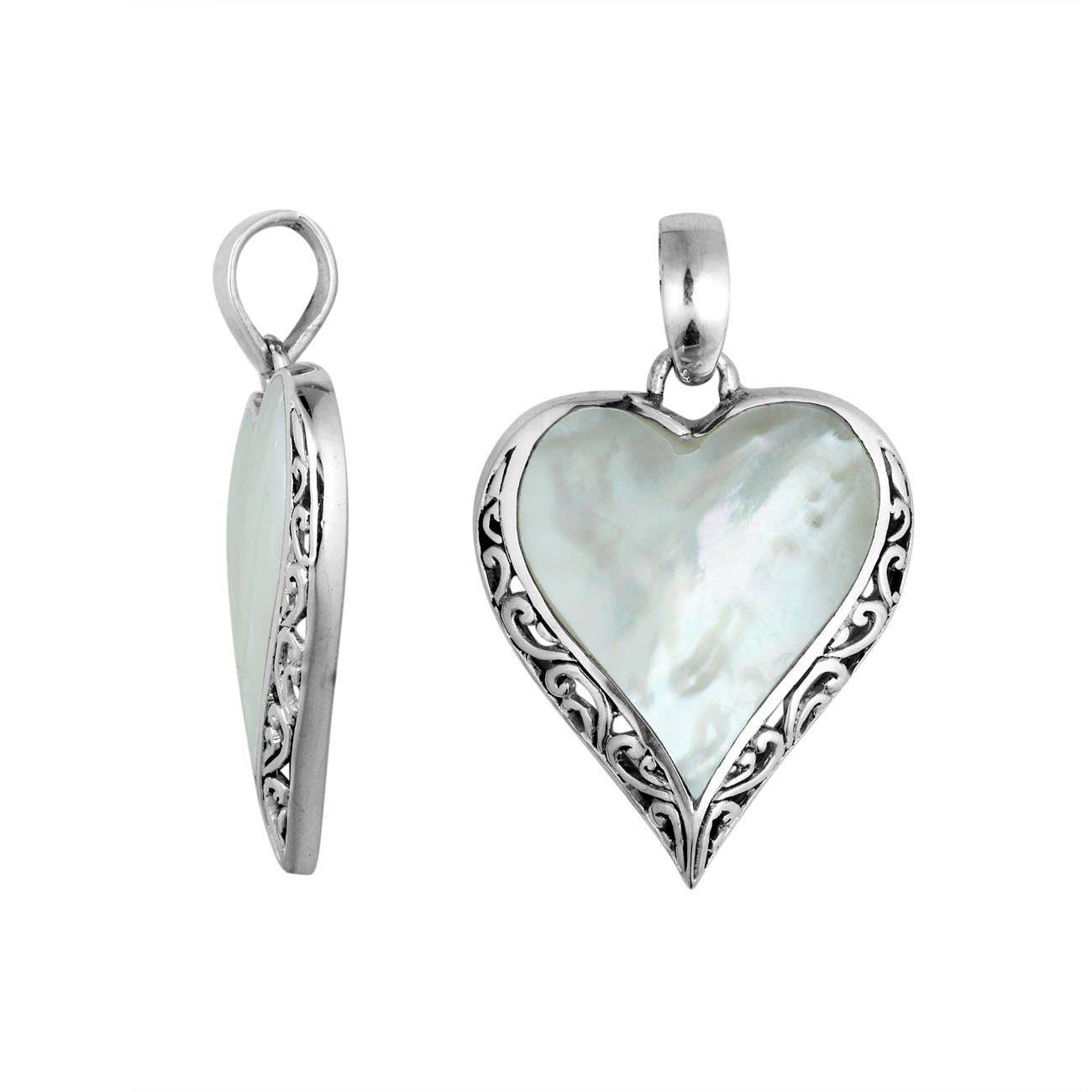 Bali Designs - Wholesale Individual Charm/Pendant - AP-6196-MOP Mother Of Pearl Heart Shape 925 Sterling Silver Pendant For Wholesale Jewelry