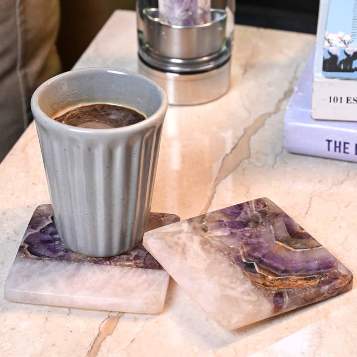 Amethyst & Rose Quartz Coasters Set of 4 Pieces Square for wholesale by Serein Wellness