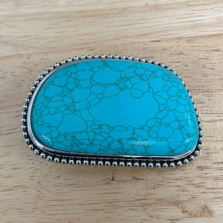 BUK250123-02-BLÅ Stor sølvmetal med blå turkis sten Bæltespænde for engroshandel hos Western Elite Jewelry