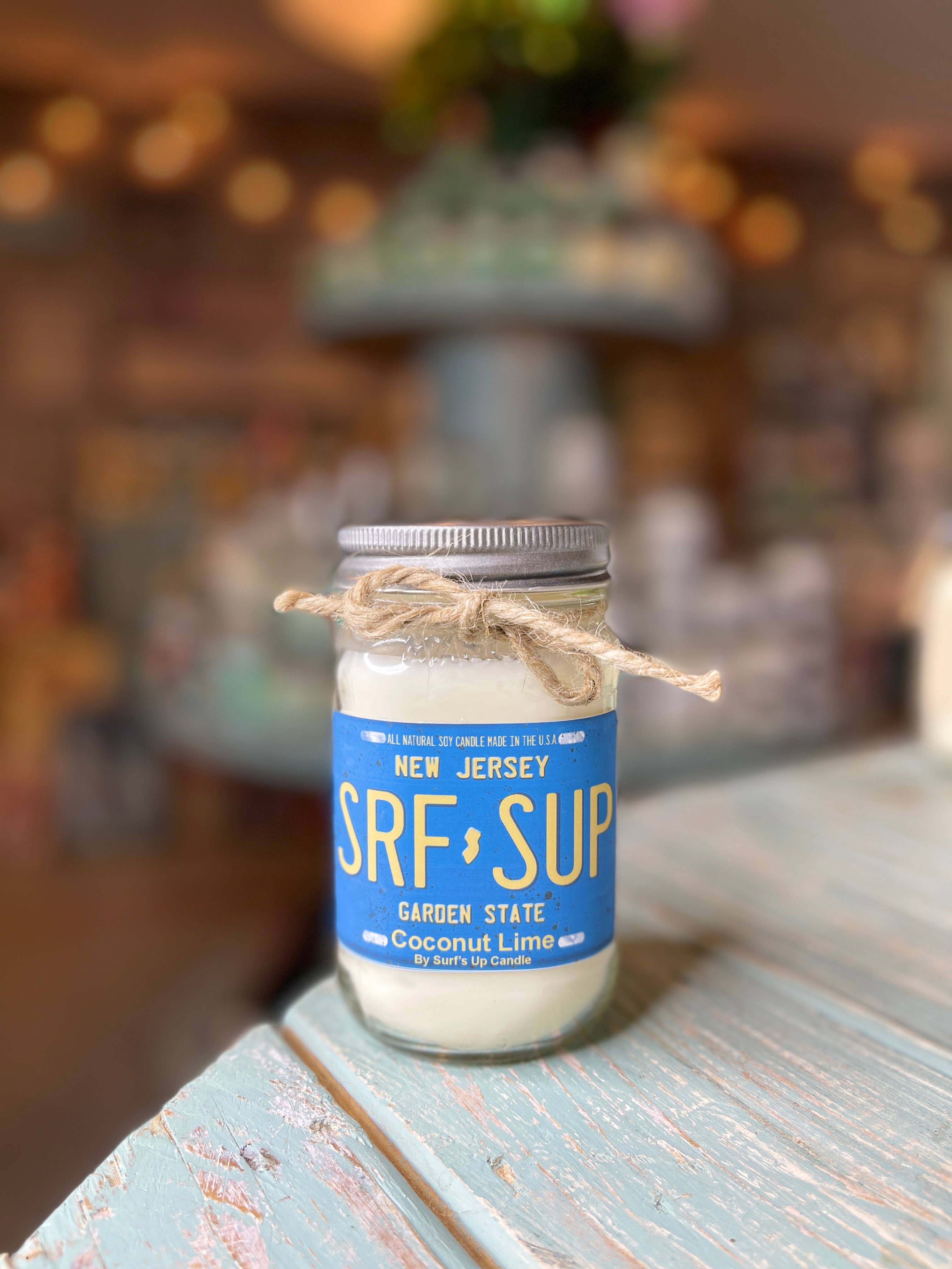 Surfs Up Candle - Wholesale Jar/Filled Candle - New Jersey License Plate Mason Jar Candle1