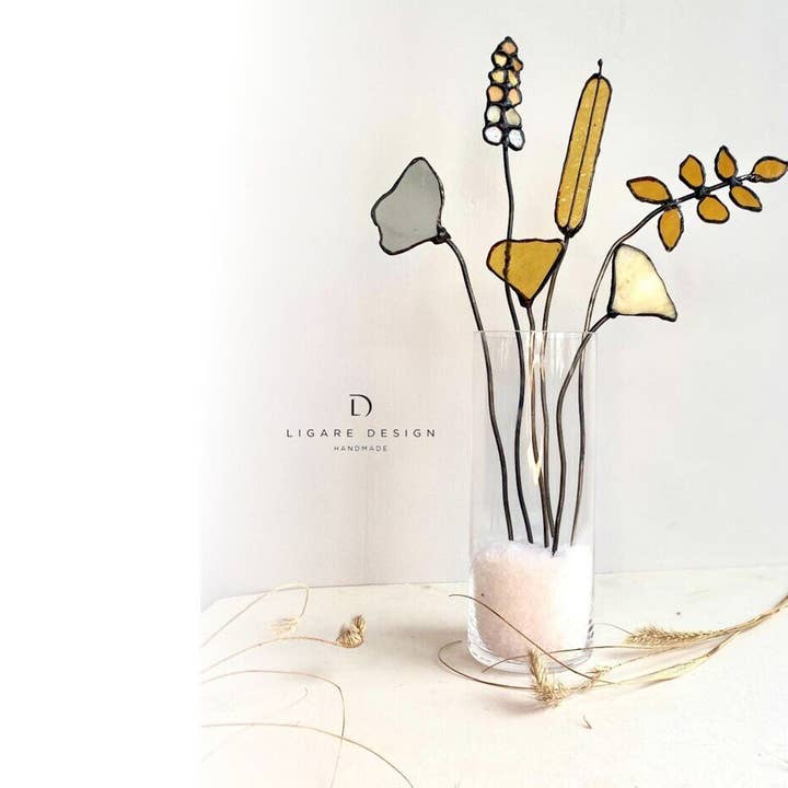 mARTaart - Wholesale Decorative Tabletop Object - Personalised Mothers Day Gift Flowers, White Stained Glass Flowers Bouquet, Modern Stained Glass Gifts, Mothers Day Gift,Flowers Table Décor