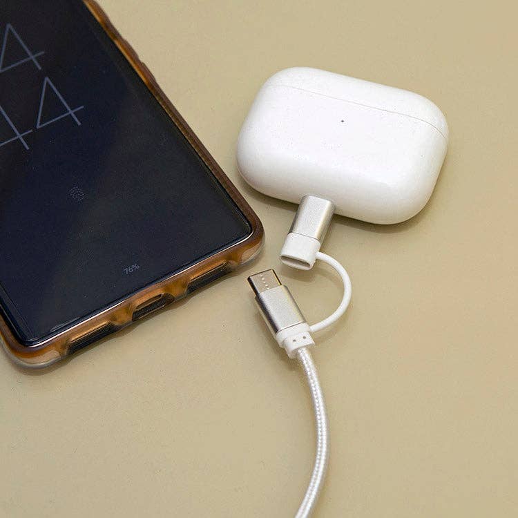 Kikkerland Design Inc - Wholesale Charging Cable - Silver 2-in-1 Braided Cable2