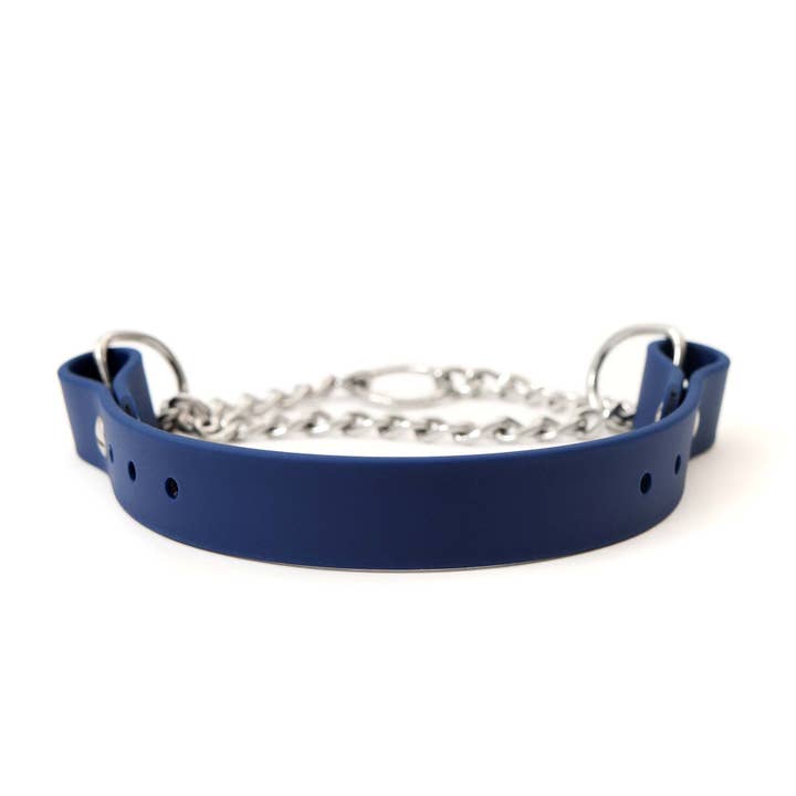 Waterproof Leather Alt Martingale Dog Collar Navy Blue for wholesale by Mimi Green