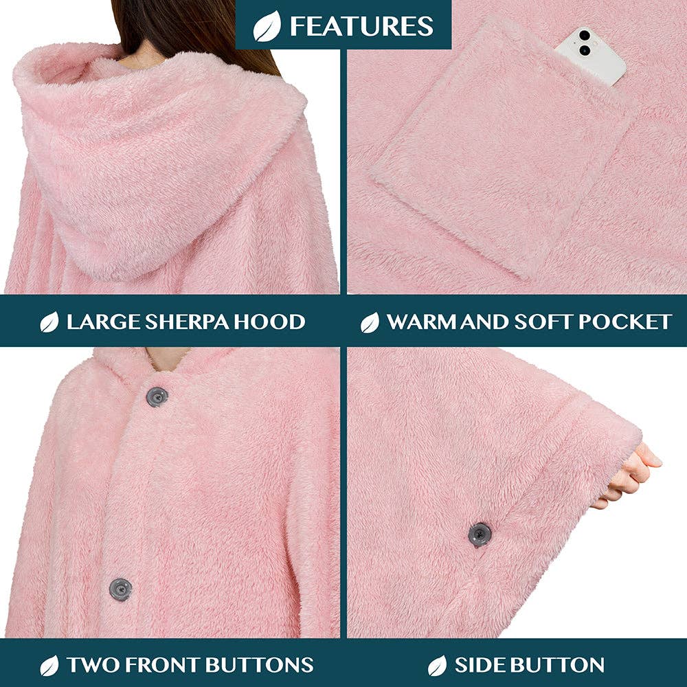 Pavilia - Wholesale Poncho - Women's - Angel Wrap Hoodie Sherpa Fluffy Poncho Blanket43