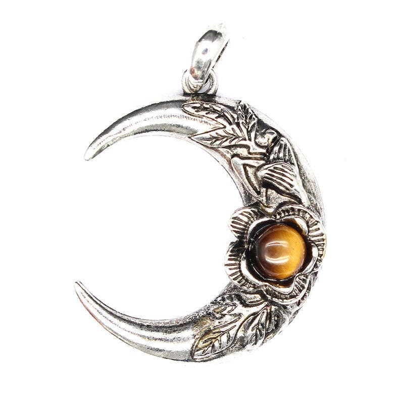 Mio Queena – wholesale Spiritual stone/crystal – Vintage Inlaid Stone Rose Moon Charm Pendant - CS/MS4