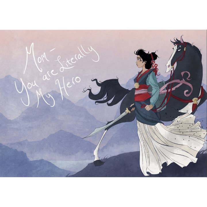 Divertente biglietto di auguri femminista della Principessa Disney di Mulan per la vendita all'ingrosso da parte di Dread Illustrations