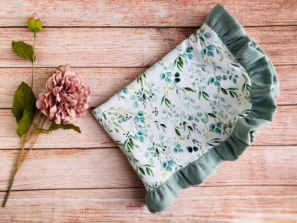 Pastel Baby - Wholesale Bedding Blanket - Kids & Baby - Organic Muslin Baby Blanket With Ruffle - Sage Eucalyptus4