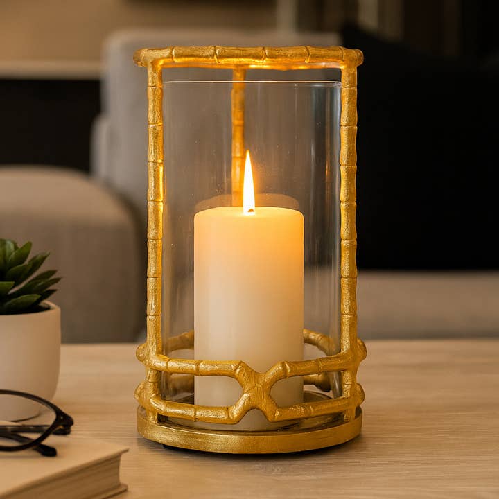 Sagebrook Home - Wholesale Candle Holder - Hurricane Candle Holder - Gold Metal Cylinder Modern, 9 in.0