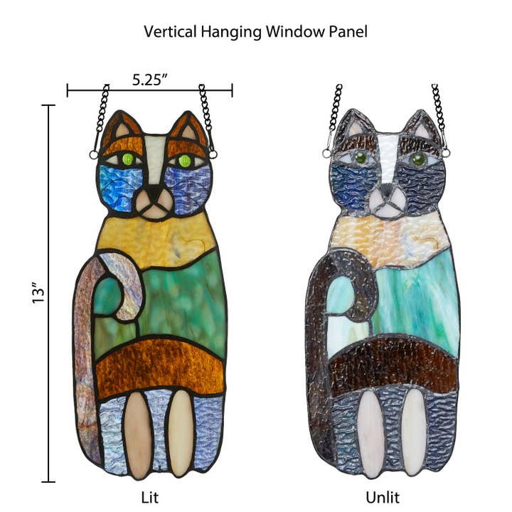 Purple 13"H Cecilia the Cat Multicolor Stained Glass Window Panel for wholesale on Faire2