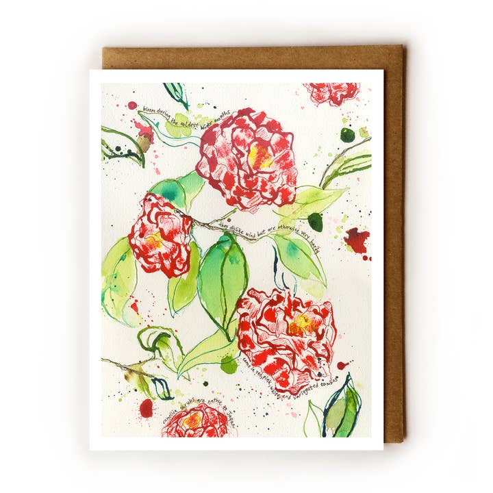 Southern Camellias Blank Card for wholesale by Tamara Garvey Illustration
