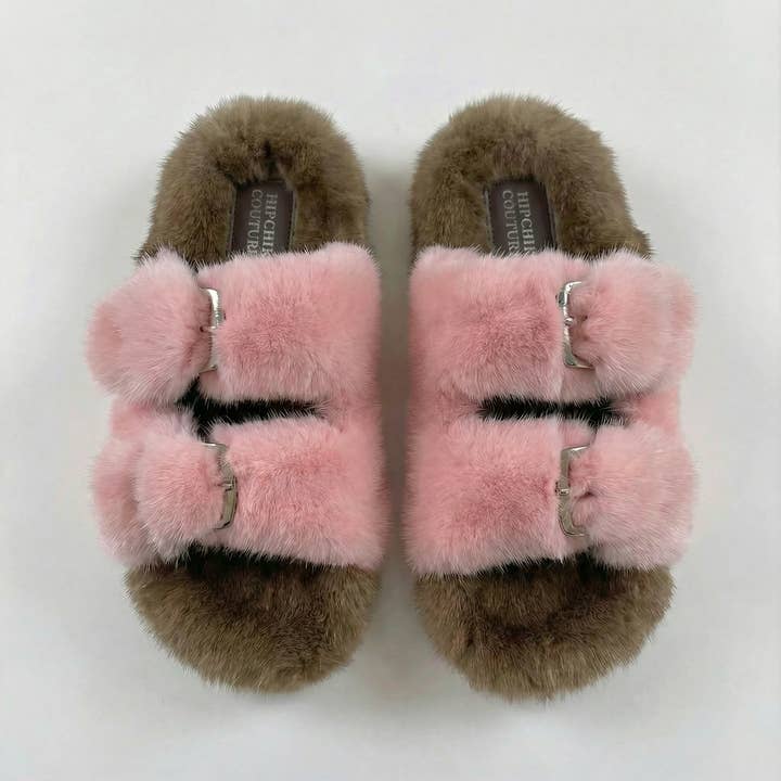 Mink Slide Sandals Shoes - Pink 'n' Brown for wholesale by Hipchik