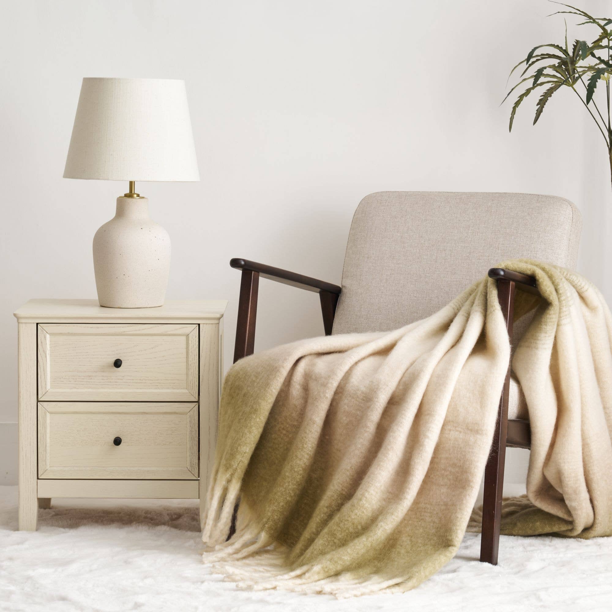 Allure Bath Fashions - Wholesale Throw blanket - Ombre Faux Mohair Throw - Soft Fringed Blanket (Green, Grey)10