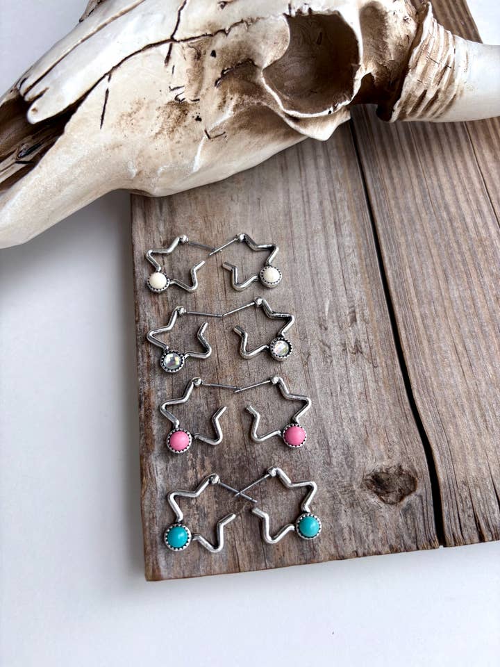 Western Star & Stone Open Hoop Earrings for wholesale by Boho Ranch Shop