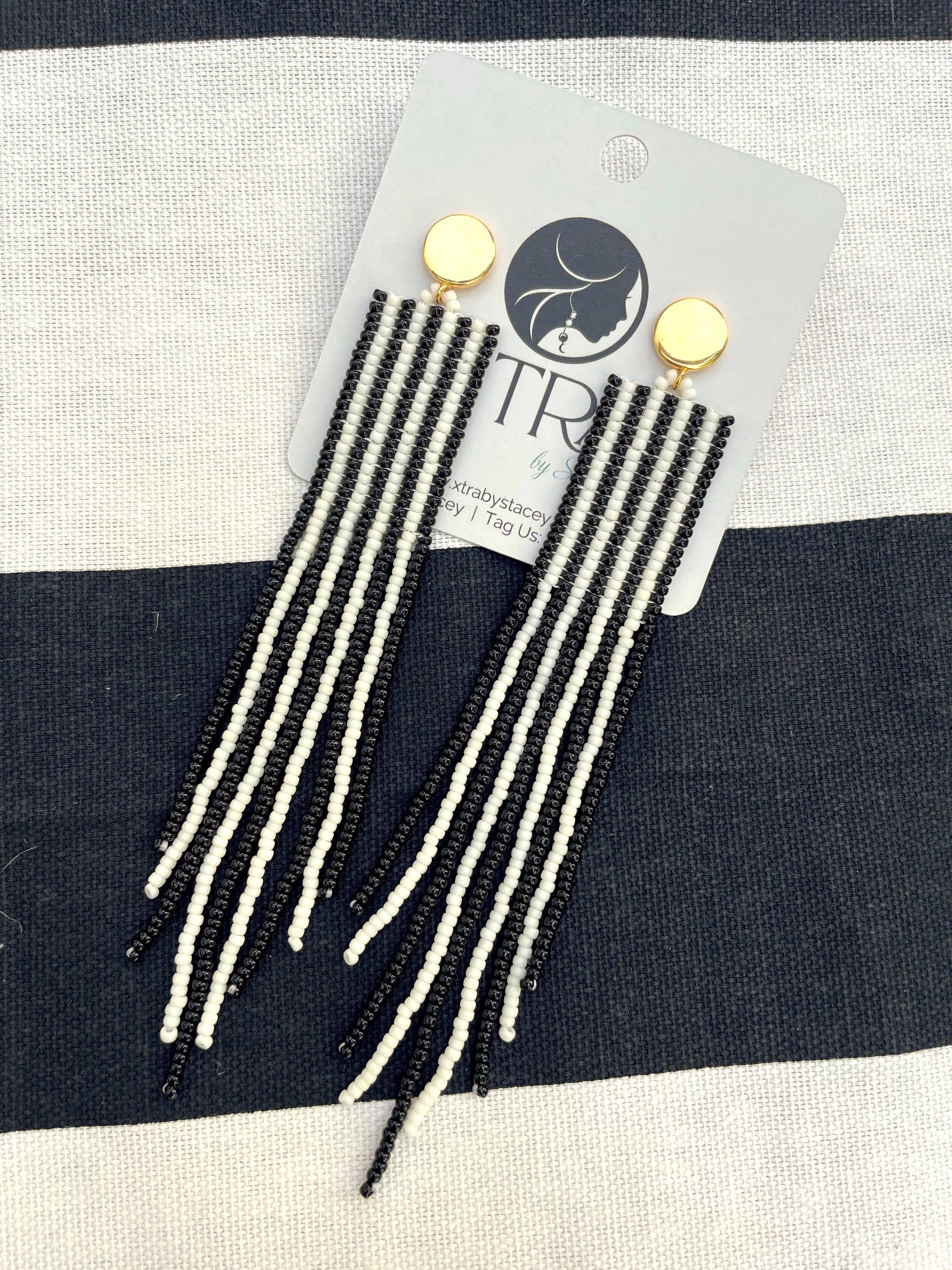 XTRA by Stacey - Wholesale Tassel Earrings - The Adrian Earring - Black & White Striped1