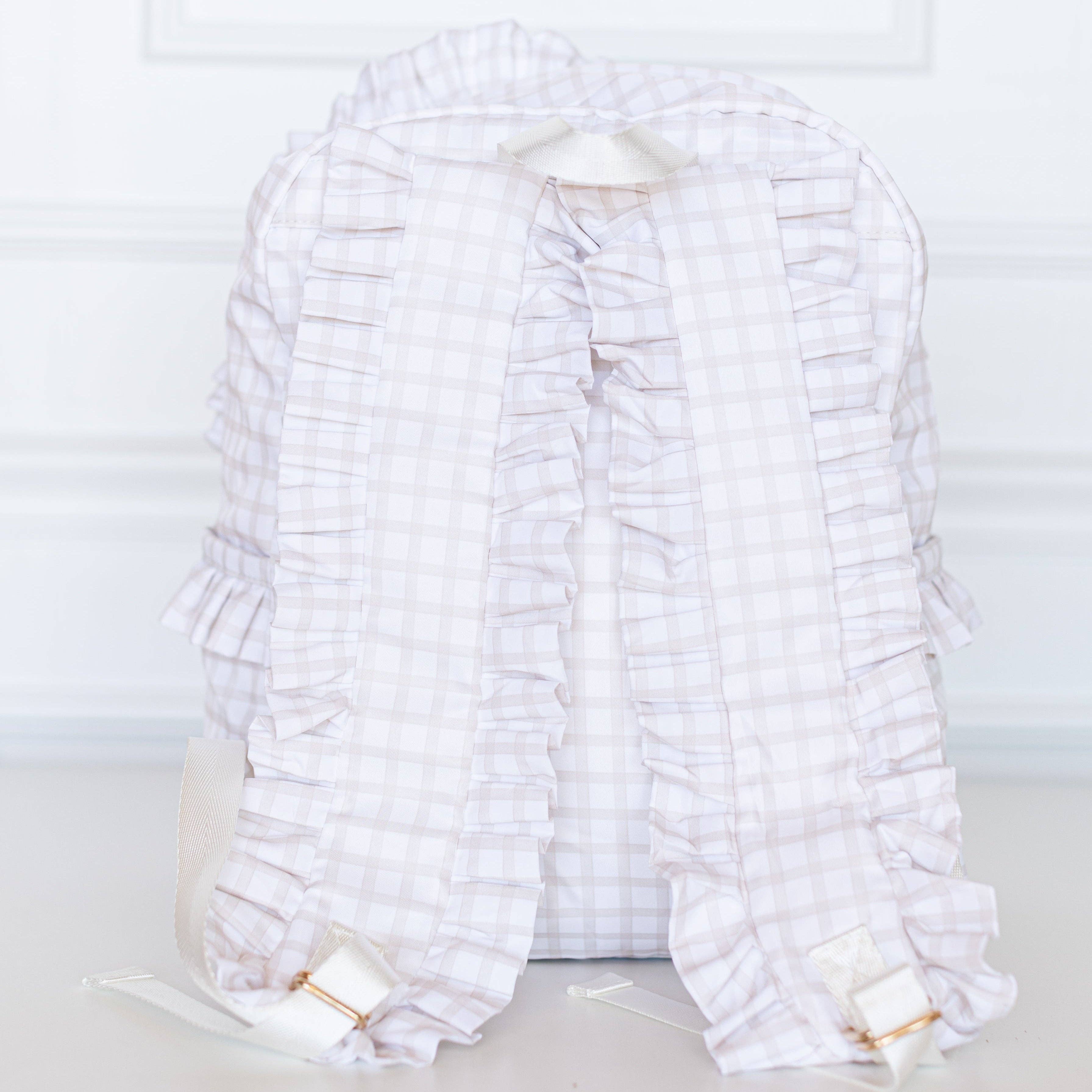 Nude Plaid Ruffled Nylon Backpack for wholesale on Faire1