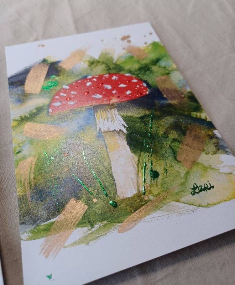 Larisanjou - Wholesale Art Print - Amanita Muscaria Hand-Embellished Art Print Watercolor2